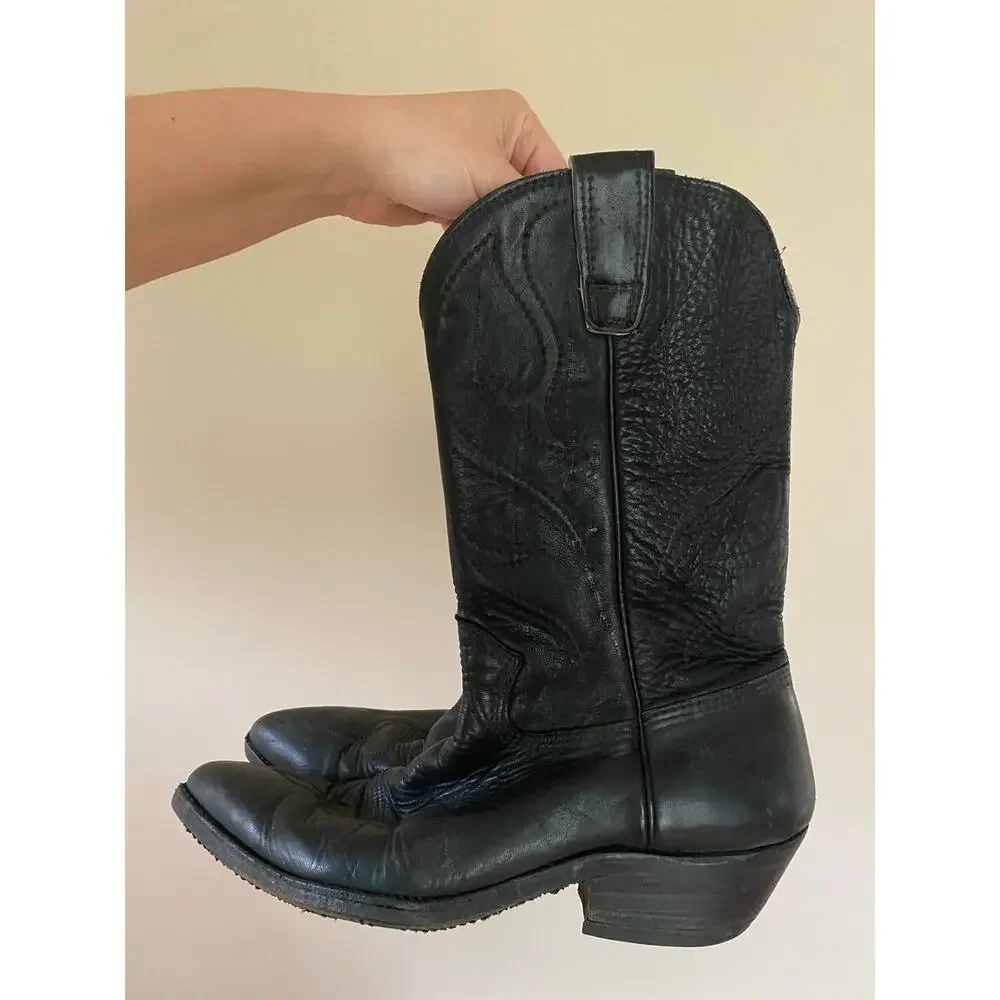 Stewart Boot Co. 0124 Men's 10.5 Black Handmade Cowboy Western Boots Heavy Heel